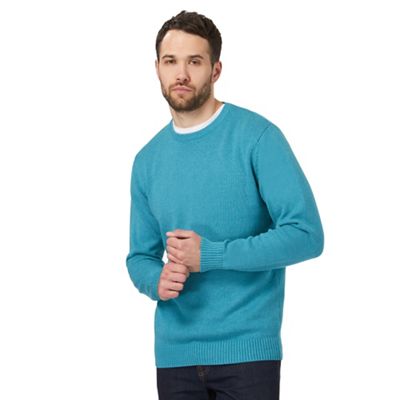Big and tall turquoise crew neck jumper